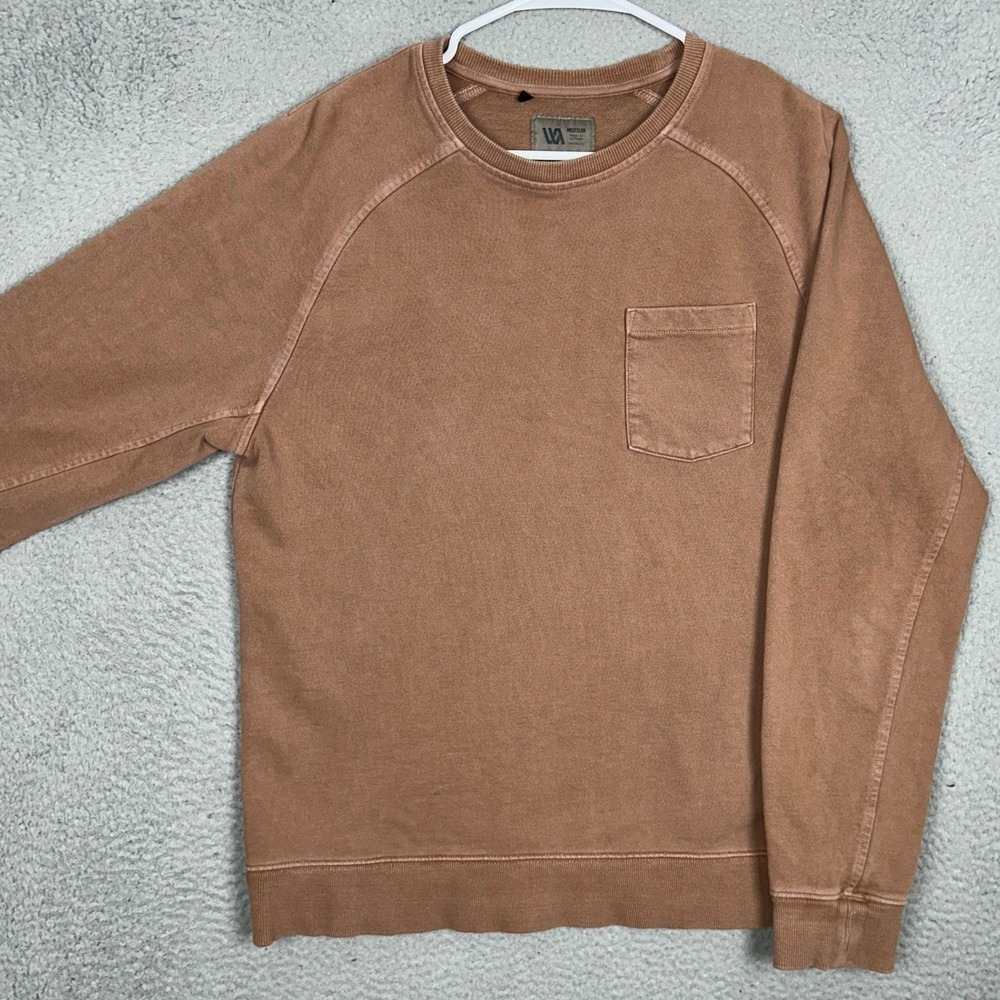 VRST Sweatshirt Mens Medium Raglan Pocket Brown Faded Crew Neck Lightweight EUC